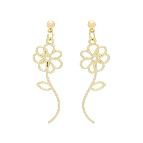 18K Gold-Plated Open Flower Drop Earrings on Sale