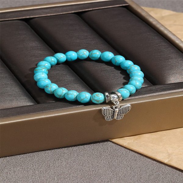 Turquoise & Silver-Plated Butterfly Beaded Stretch Bracelet Online Sale