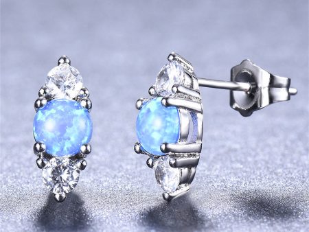 Blue Opal & Cubic Zirconia Silver-Plated Stacked Round-Cut Stud Earrings Supply