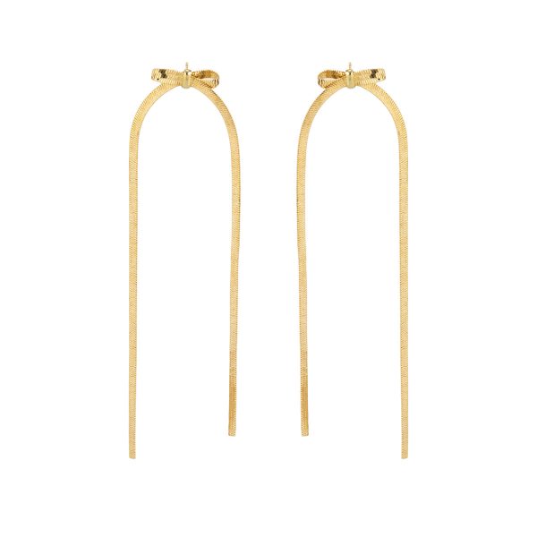 18K Gold-Plated Herringbone Tassel Bow Drop Earrings For Cheap