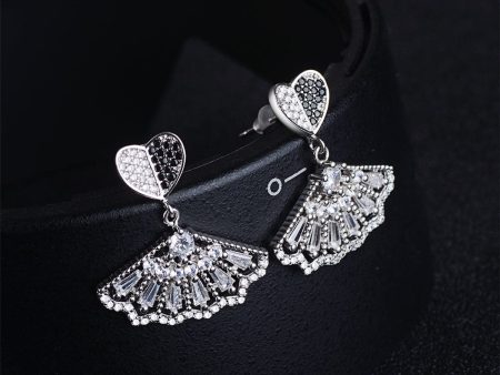 Black & White Cubic Zirconia Heart Fan Drop Earrings Online Sale