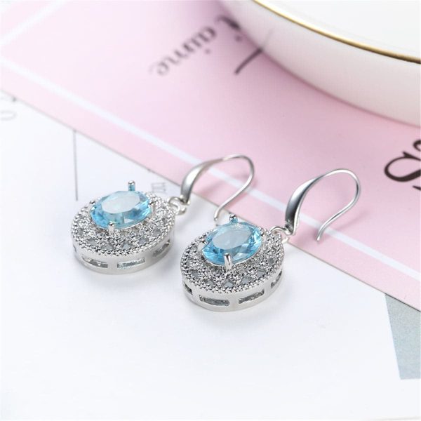 Sea Blue Crystal & Cubic Zirconia Silver-Plated Oval Drop Earrings Online now