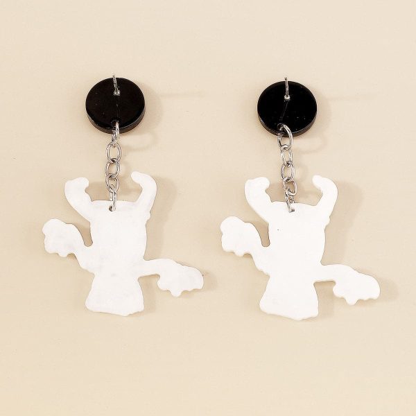 Black Acrylic & Silver-Plated Ghost Drop Earring Discount