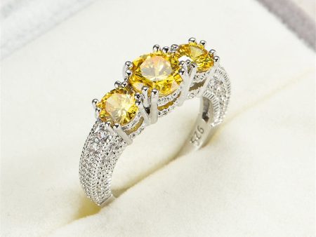 Yellow Crystal & Silver-Plated Three-Stone Ring Online Sale