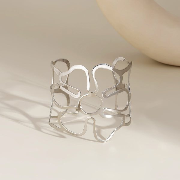 Silver-Plated Openwork Flower Cuff For Sale