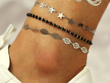 Black Acrylic & Silver-Plated Star Station Anklet Set Online Sale