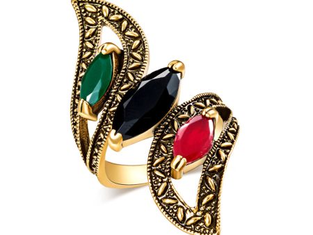 Black Crystal & 18K Gold-Plated Pear-Cut Ring Discount