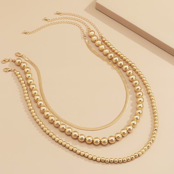 18K Gold-Plated Bead & Snake Chain Necklace Set Cheap