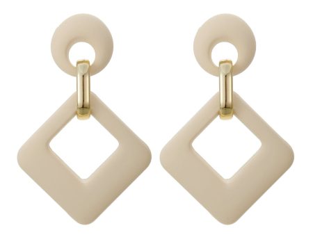 Beige Enamel & 18K Gold-Plated Open Rhombus Drop Earrings on Sale