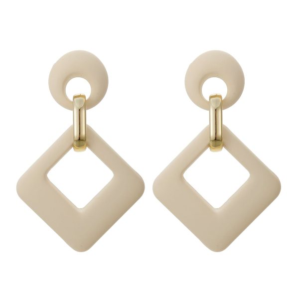 Beige Enamel & 18K Gold-Plated Open Rhombus Drop Earrings on Sale