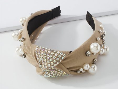 Pearl & Khaki Polyster Cubic Zirconia-Accent Knotted Headband Online Hot Sale