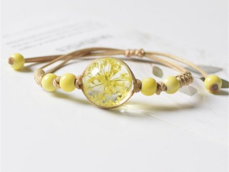 Yellow Gypsophila & Ceramic Bead Adjustable Bracelet Fashion