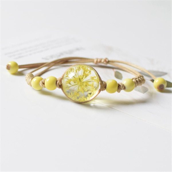 Yellow Gypsophila & Ceramic Bead Adjustable Bracelet Fashion