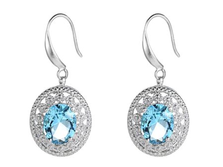 Sea Blue Crystal & Cubic Zirconia Silver-Plated Oval Drop Earrings Online now