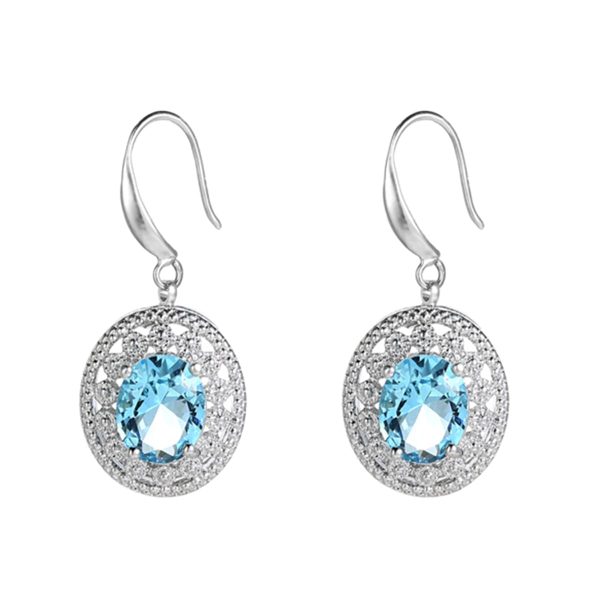 Sea Blue Crystal & Cubic Zirconia Silver-Plated Oval Drop Earrings Online now