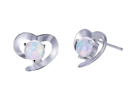 White Opal & Silver-Plated Heart Stud Earrings Cheap