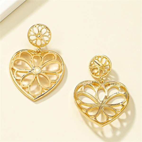 18K Gold-Plated Openwork Floral Heart Drop Earrings Sale