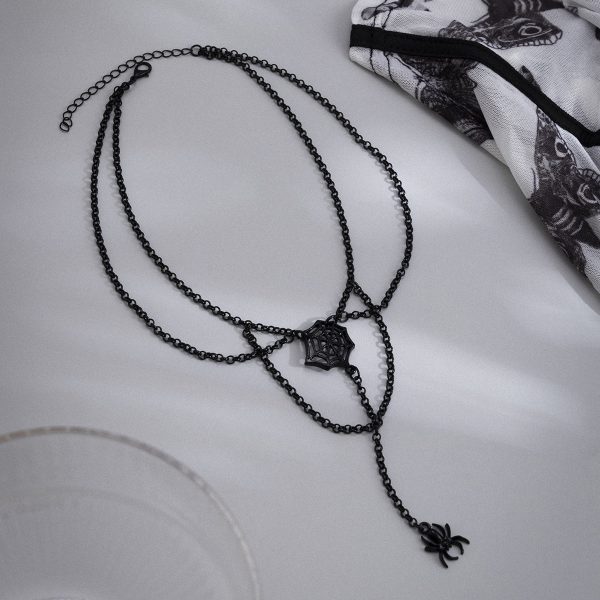 Black Cobweb & Spider Layered Pendant Necklace Online Hot Sale