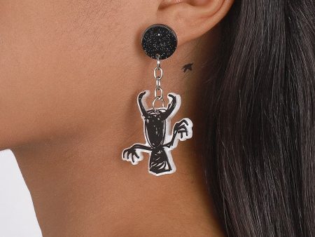 Black Acrylic & Silver-Plated Ghost Drop Earring Discount