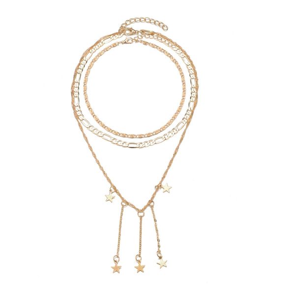 18K Gold-Plated Star Tassel Layered Pendant Necklace Hot on Sale