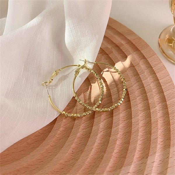 18K Gold-Plated Cube Beaded Hoop Earrings Cheap