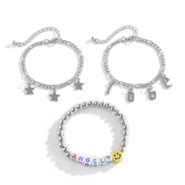 White Acrylic & Silver-Plated  Love Angel  Beaded Stretch Bracelet Set Online Hot Sale