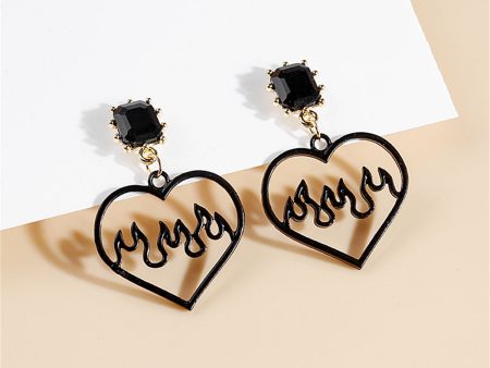 Black Crystal & 18K Gold-Plated Flame Heart Drop Earrings Online Hot Sale