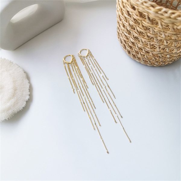 18K Gold-Plated Heart Tassel Huggie Earrings Online Hot Sale