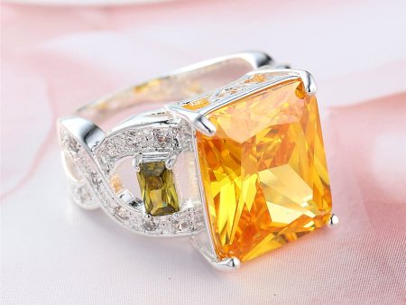 Yellow & Silver-Plated Princess-Cut Ring Online now