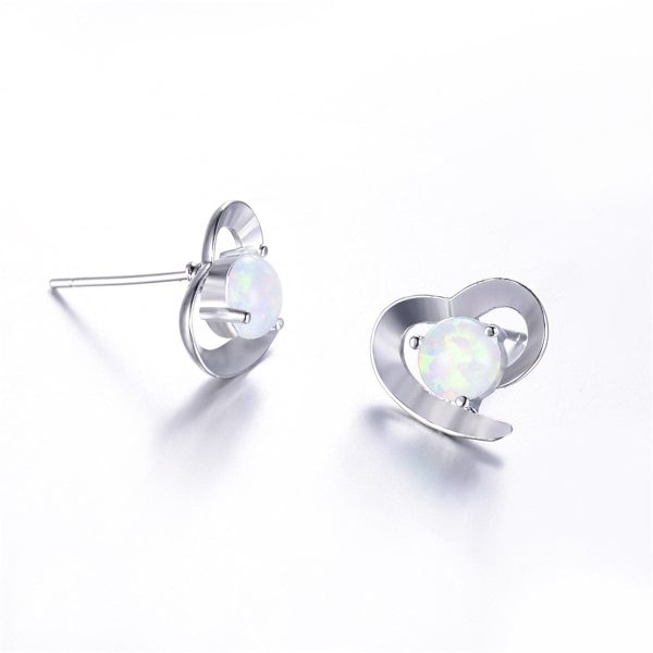 White Opal & Silver-Plated Heart Stud Earrings Cheap