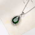 Green Crystal & Silver-Plated Pear-Cut Halo Pendant Necklace on Sale