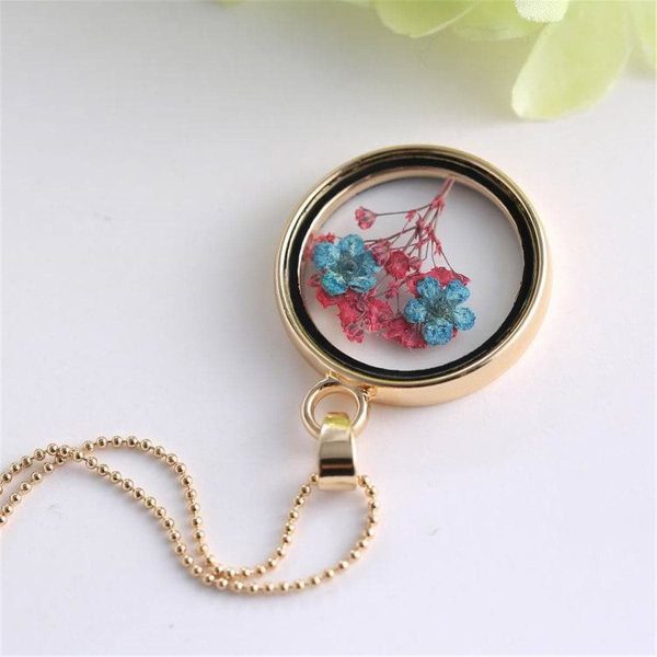 Blue & 18K Gold-Plated Pressed Peach Blossom Round Pendant Necklace Online Hot Sale