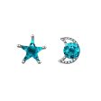 Teal Crystal & Silver-Plated Blue Moon & Star Stud Earrings For Sale