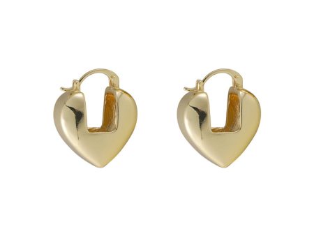 18K Gold-Plated Heart Lock Huggie Earrings For Sale