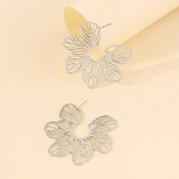 Silver-Plated Cutout Flower Huggie Earrings For Cheap