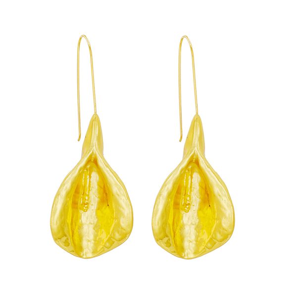 18K Gold-Plated Leaf Drop Earrings For Sale