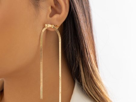 18K Gold-Plated Herringbone Tassel Bow Drop Earrings For Cheap