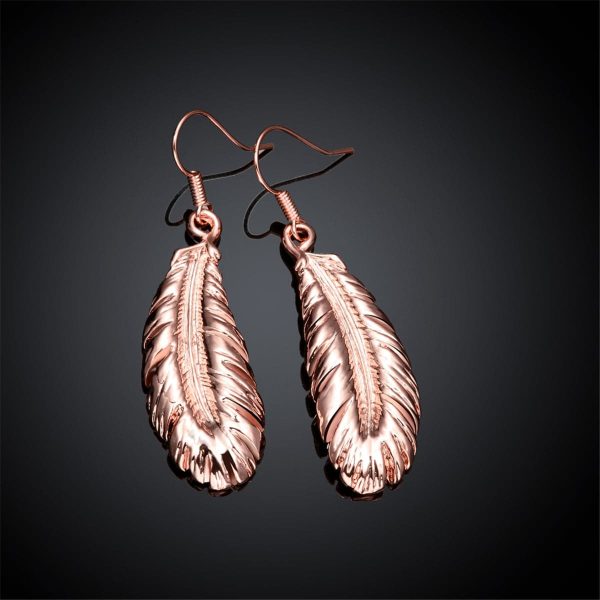 18K Rose Gold-Plated Feather Drop Earrings For Sale