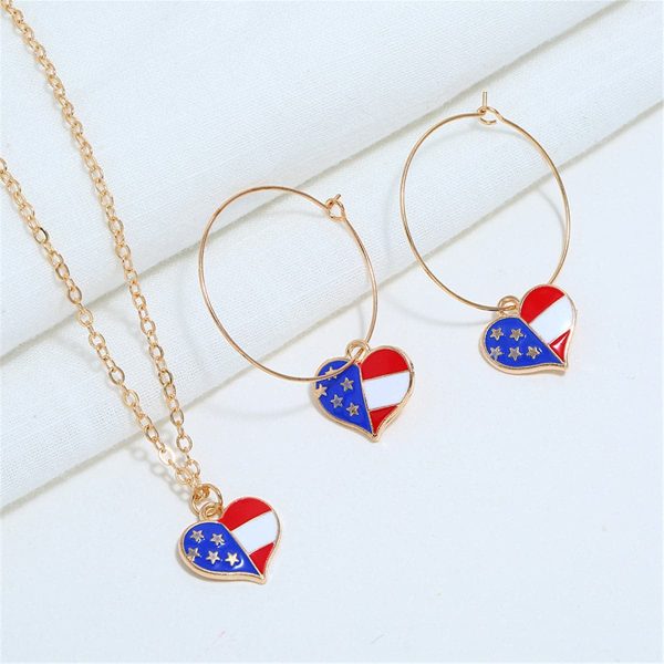 18K Gold-Plated American Flag Heart Necklace & Earring Set For Cheap