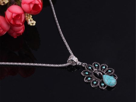 Turquoise & Cubic Zirconia Silver-Plated Peacock Pendant Necklace Online now