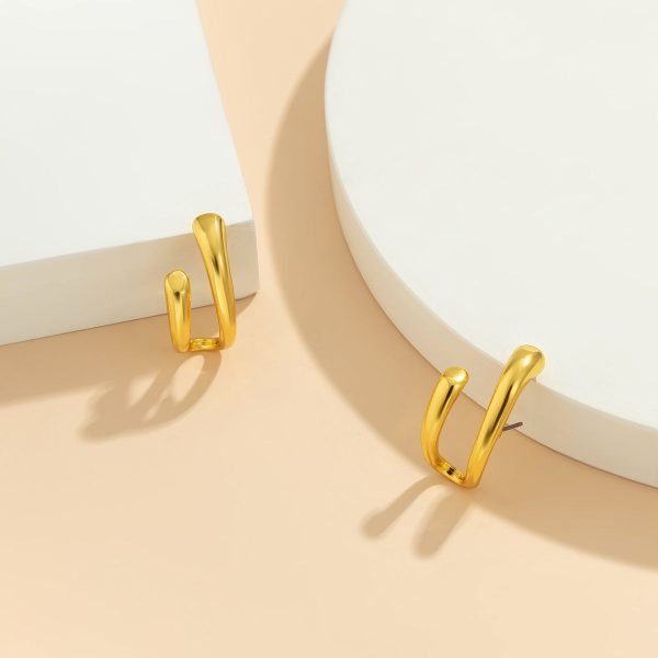 18K Gold-Plated Curved Open Stud Earring For Sale