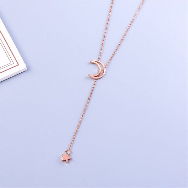 18K Rose Gold-Plated Moon & Star Pendant Necklace For Sale