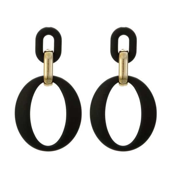 Black Enamel & 18K Gold-Plated Openwork Oval Drop Earrings Fashion