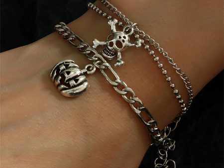 Silver-Plated Pumpkin & Skull Charm Layered Bracelet - Set Of Two Sale