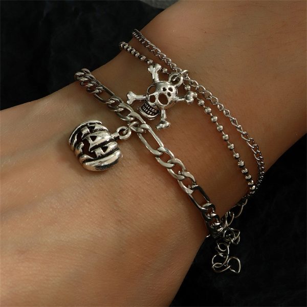 Silver-Plated Pumpkin & Skull Charm Layered Bracelet - Set Of Two Sale