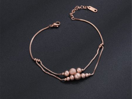 18K Rose Gold-Plated Frosted Bead Layer Anklet Online