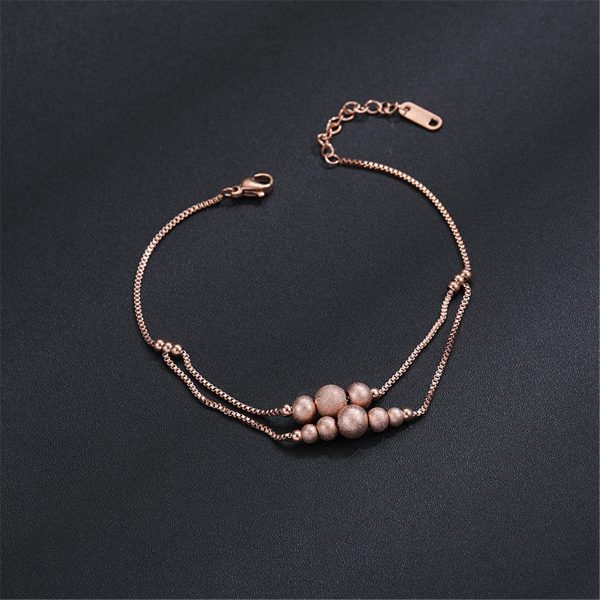 18K Rose Gold-Plated Frosted Bead Layer Anklet Online