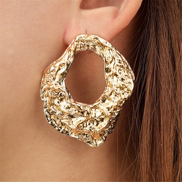 18K Gold-Plated Wrinkled Geometry Hoop Drop Earrings Discount