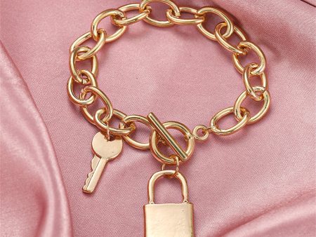 18K Gold-Plated Cable Chain Key Lock Toggle Charm Bracelet Sale