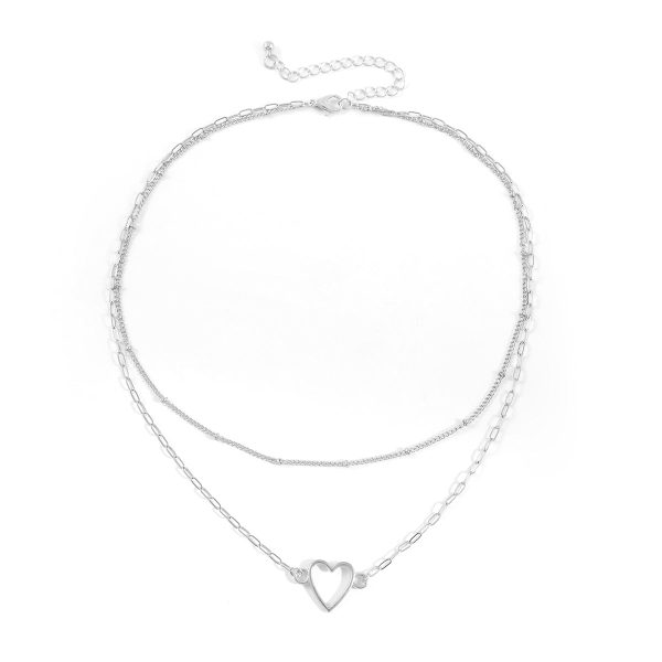 Silver-Plated Heart Layered Pendant Necklace Supply